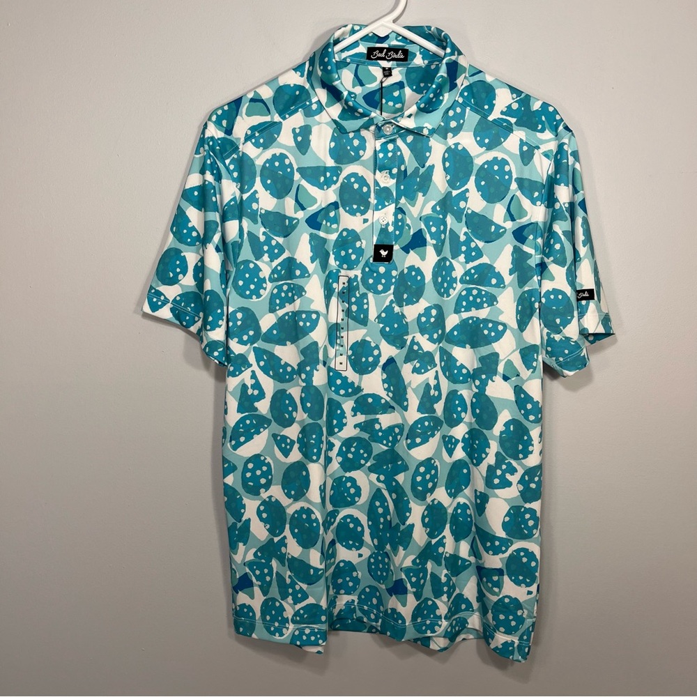 NEW Bad Birdie Polo Shirt Mens Medium Blue Green Teal Golf Bam Bam Performance